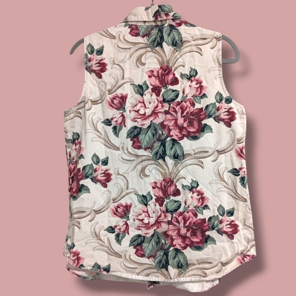 Guess Vintage Off-White Red Floral Button-Up Shirt Vest 90s Grandma - Picture 2 of 11